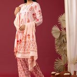 Block Printed Pink Cotton Cambric Gathered Kurti Set