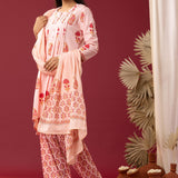 Block Printed Pink Cotton Cambric Gathered Kurti Set