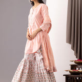 Block Printed Light Pink Cotton Kurta Gharara Set With Dupatta