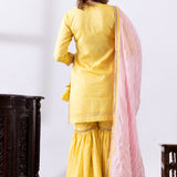 Yellow Dori Embroidered Short Kurta Gharara Set