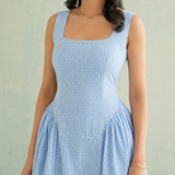 Sky Blue Gingham Fit-Flare Gown