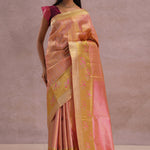 Pink Tissue Kanjivaram Saree With Gold Zari Border