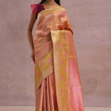 Pink Tissue Kanjivaram Saree With Gold Zari Border