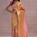 Pink Tissue Kanjivaram Saree With Gold Zari Border