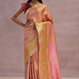 Pink Tissue Kanjivaram Saree With Gold Zari Border