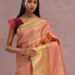 Pink Tissue Kanjivaram Saree With Gold Zari Border