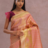 Pink Tissue Kanjivaram Saree With Gold Zari Border