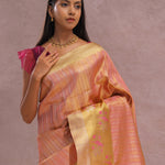 Pink Tissue Kanjivaram Saree With Gold Zari Border