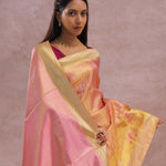 Pink Tissue Kanjivaram Saree With Gold Zari Border