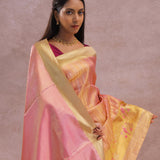 Pink Tissue Kanjivaram Saree With Gold Zari Border