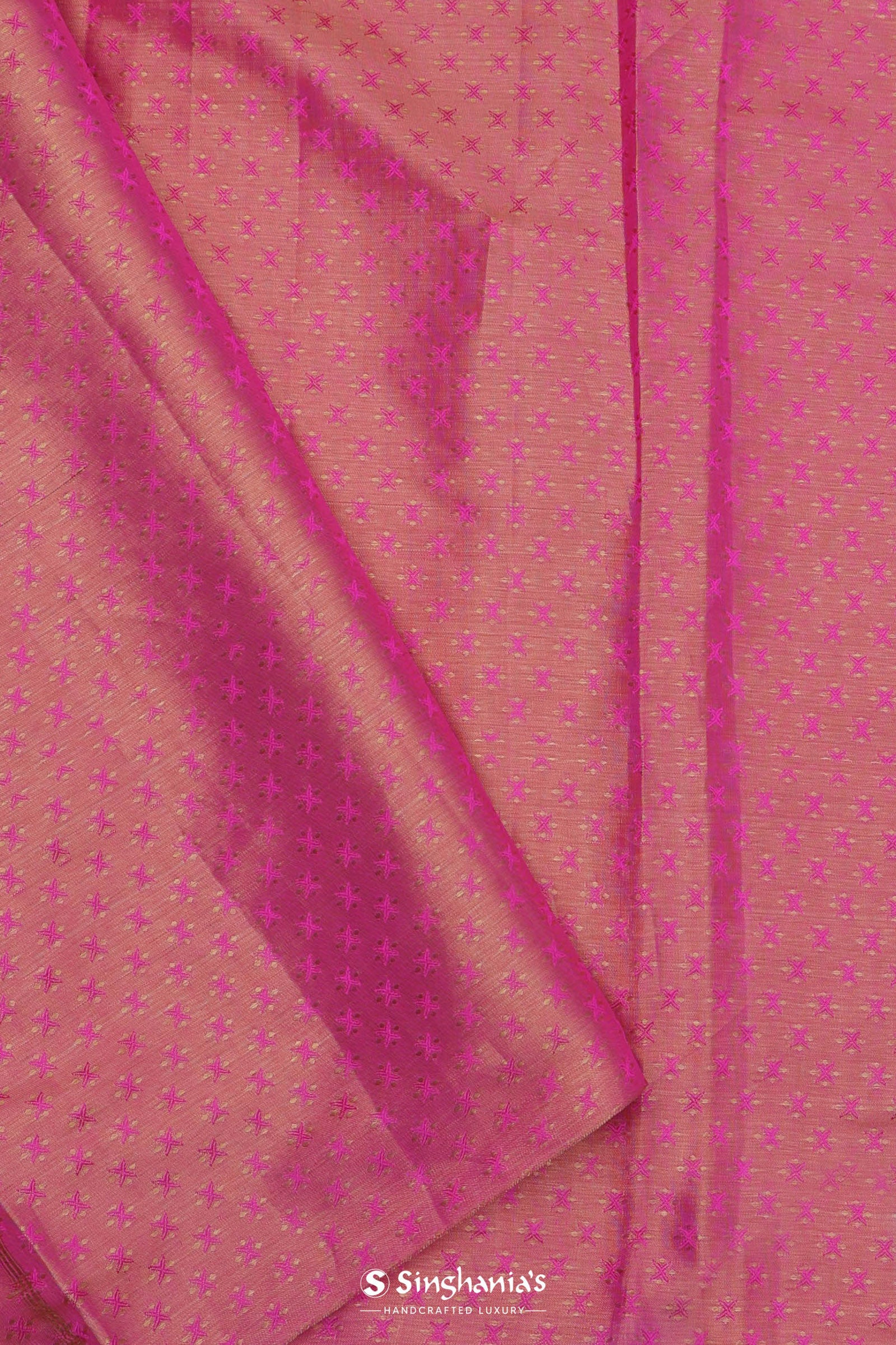 Pink Tissue Kanjivaram Saree With Gold Zari Border