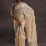 Ivory Whte Organza Embroidery Saree With Scallop Border
