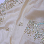 Ivory Whte Organza Embroidery Saree With Scallop Border