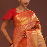 Orange Kanjivaram Saree With Gold Zari Work And Gold And Silver Zari Design