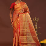 Orange Kanjivaram Saree With Gold Zari Work And Gold And Silver Zari Design