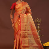 Orange Kanjivaram Saree With Gold Zari Work And Gold And Silver Zari Design