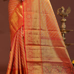 Orange Kanjivaram Saree With Gold Zari Work And Gold And Silver Zari Design