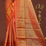 Orange Kanjivaram Saree With Gold Zari Work And Gold And Silver Zari Design