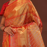 Orange Kanjivaram Saree With Gold Zari Work And Gold And Silver Zari Design