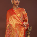 Orange Kanjivaram Saree With Gold Zari Work And Gold And Silver Zari Design