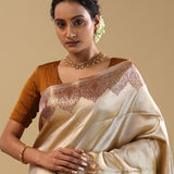 Golden Kanjivaram Tissue Saree With Designer Border