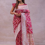 Maroon Banarasi Silk Saree With Jamdani And Meenakari Design