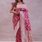 Maroon Banarasi Silk Saree With Jamdani And Meenakari Design