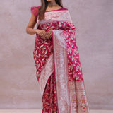 Maroon Banarasi Silk Saree With Jamdani And Meenakari Design