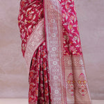 Maroon Banarasi Silk Saree With Jamdani And Meenakari Design