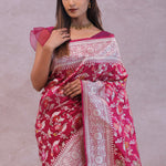 Maroon Banarasi Silk Saree With Jamdani And Meenakari Design
