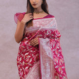 Maroon Banarasi Silk Saree With Jamdani And Meenakari Design