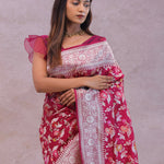 Maroon Banarasi Silk Saree With Jamdani And Meenakari Design