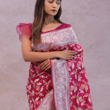 Maroon Banarasi Silk Saree With Jamdani And Meenakari Design