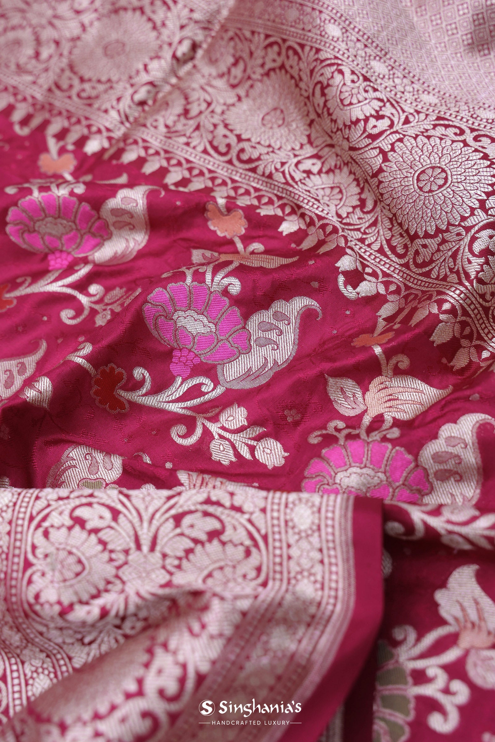 Maroon Banarasi Silk Saree With Jamdani And Meenakari Design