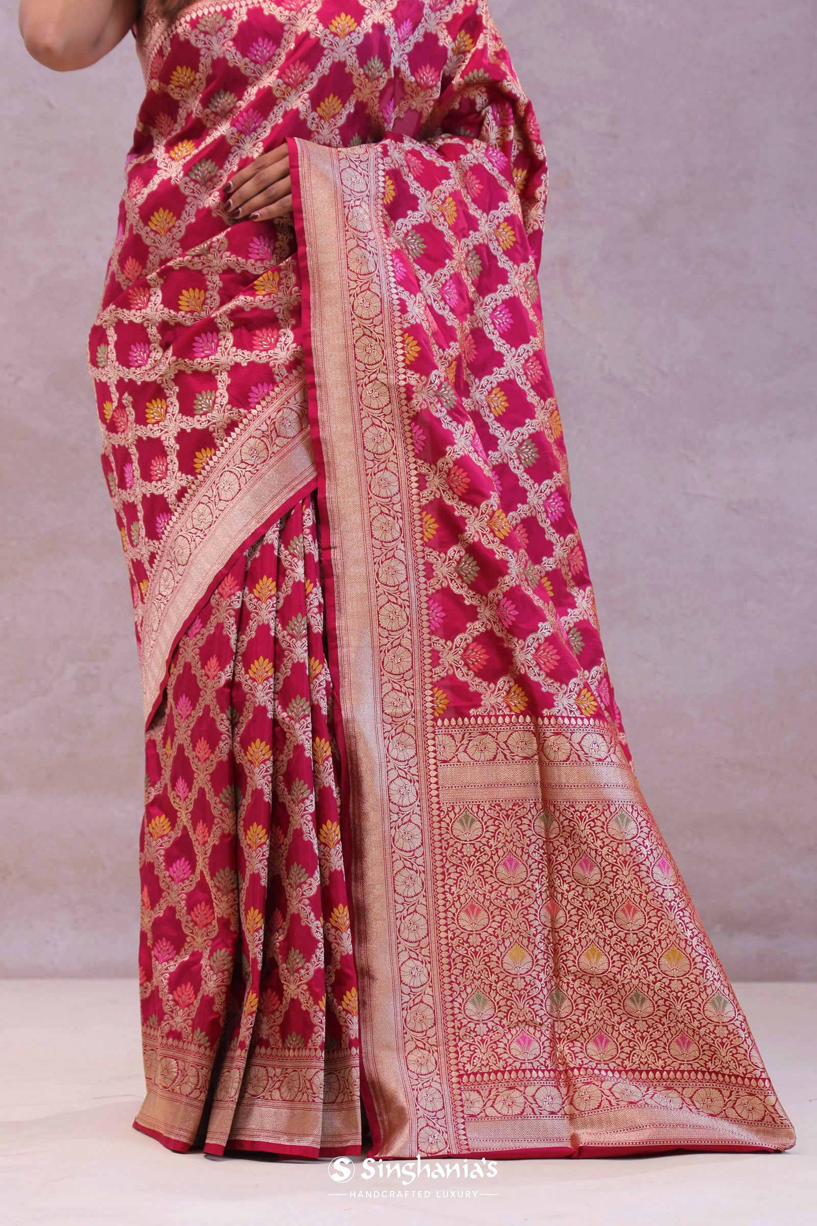 Maroon Banarasi Silk Saree With Meenakari Design