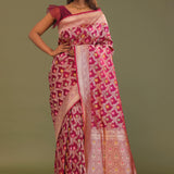 Maroon Banarasi Saree With Jaal And Meenakari Design