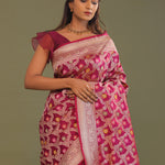 Maroon Banarasi Saree With Jaal And Meenakari Design