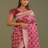 Maroon Banarasi Saree With Jaal And Meenakari Design