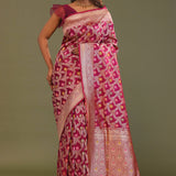Maroon Banarasi Saree With Jaal And Meenakari Design