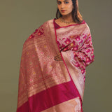 Maroon Banarasi Saree With Jaal And Meenakari Design