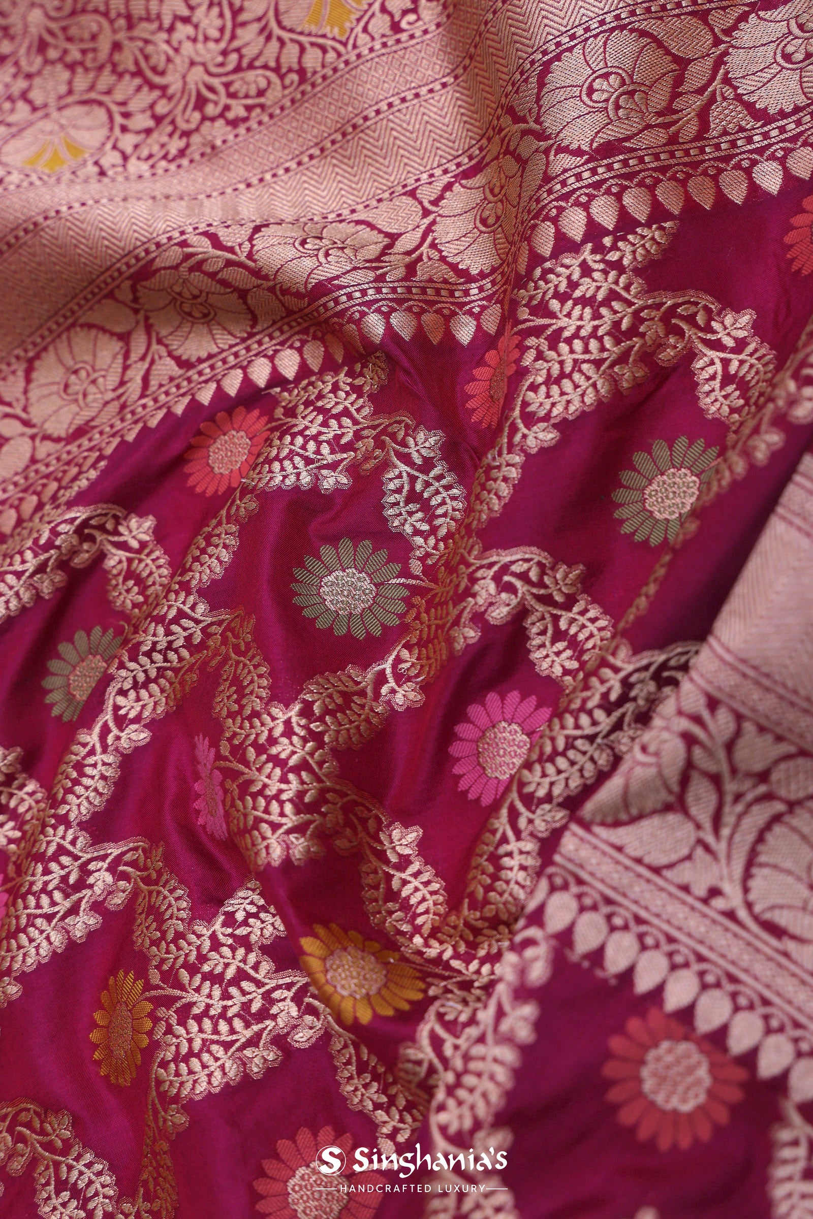 Maroon Banarasi Saree With Jaal And Meenakari Design