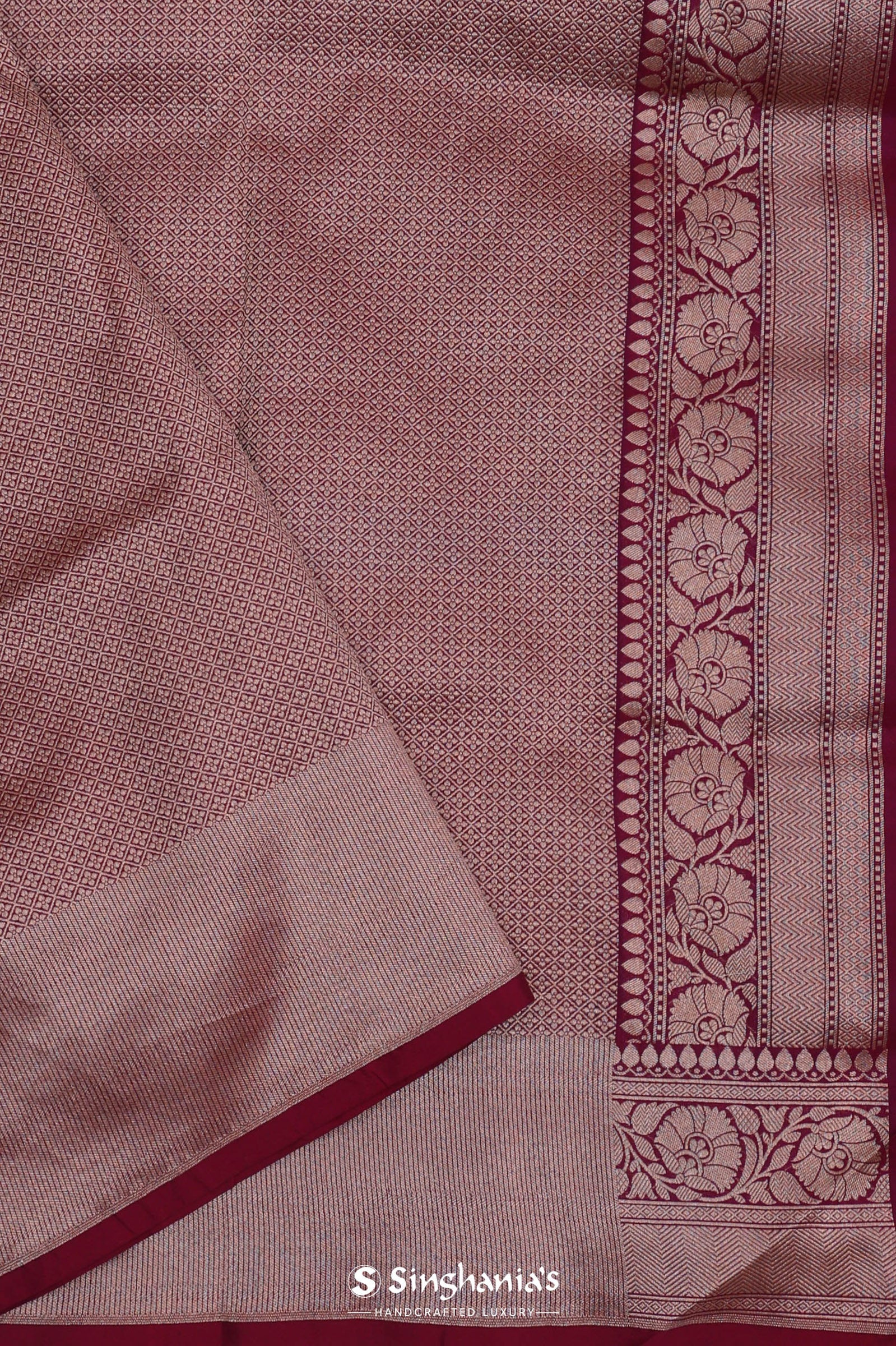 Maroon Banarasi Saree With Jaal And Meenakari Design