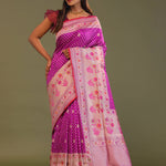 Fushcia Purple Banarasi Saree With Jamdani Pallu And Border Weaving
