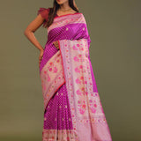 Fushcia Purple Banarasi Saree With Jamdani Pallu And Border Weaving
