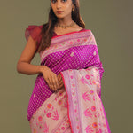 Fushcia Purple Banarasi Saree With Jamdani Pallu And Border Weaving