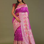 Fushcia Purple Banarasi Saree With Jamdani Pallu And Border Weaving