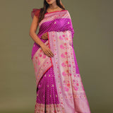 Fushcia Purple Banarasi Saree With Jamdani Pallu And Border Weaving