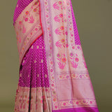 Fushcia Purple Banarasi Saree With Jamdani Pallu And Border Weaving
