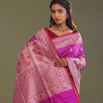 Fushcia Purple Banarasi Saree With Jamdani Pallu And Border Weaving