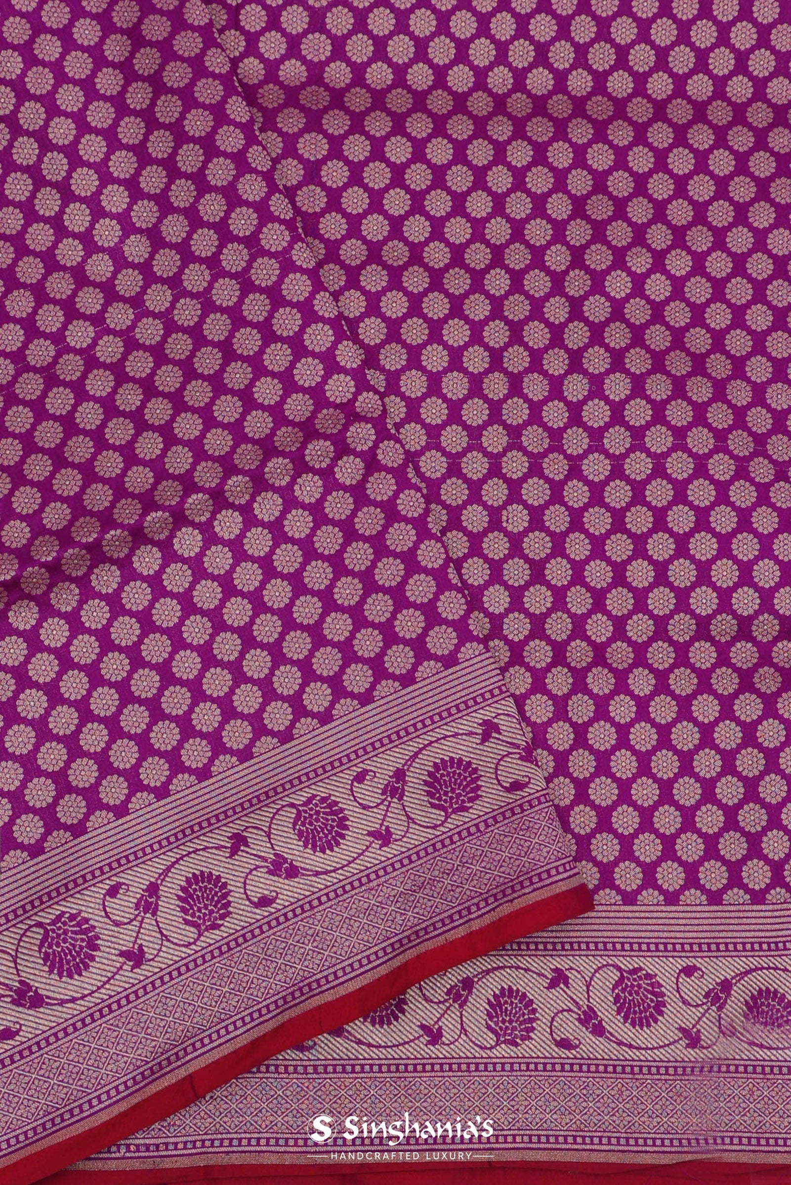 Fushcia Purple Banarasi Saree With Jamdani Pallu And Border Weaving